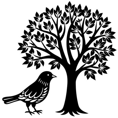 Bird and Tree in Black and White Serenityのイラスト素材
