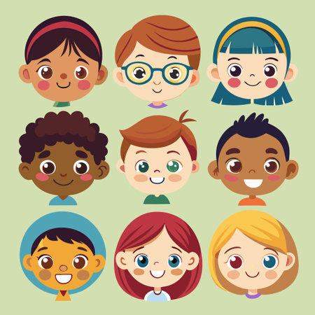 A Collection of Children's Smiles and Expressions with Diverse Characteristicsのイラスト素材