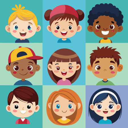 A Multitude of Children's Faces Expressing Diverse Charactersのイラスト素材