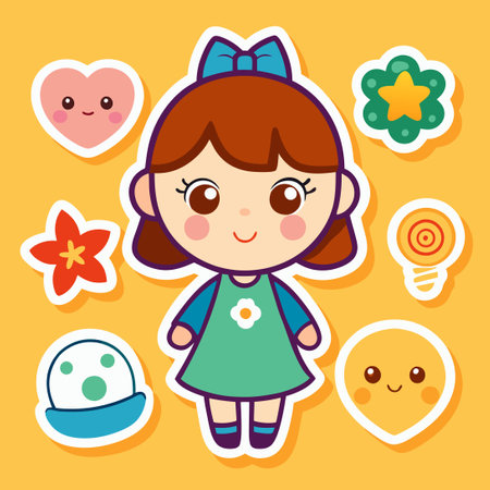 Adorable Stickers Featuring a Cute Little Girlのイラスト素材