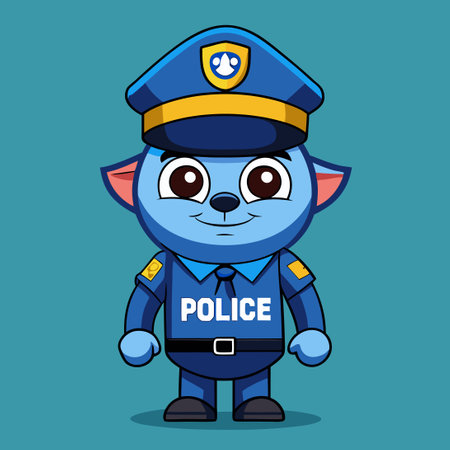 Cartoon Character with Police Badge and Quote "Police"のイラスト素材