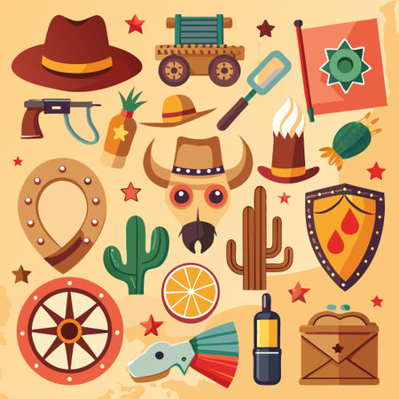 Nostalgic Western Adventure: An Assortment of Wild West Stickersのイラスト素材