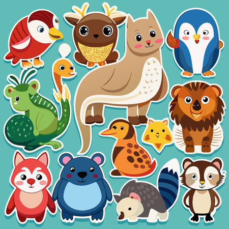 A Delightful Collection of Animal-Themed Stickers for Creative Expressionのイラスト素材