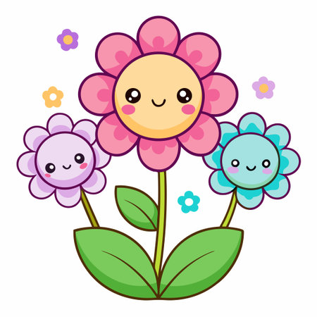 Charming Kawaii White Background Blossoms with Heart-Melting Charmのイラスト素材