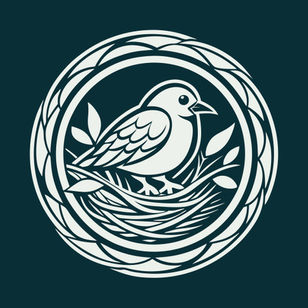 Logo Illustration Depicting a Nest with Five Bird Eggsのイラスト素材