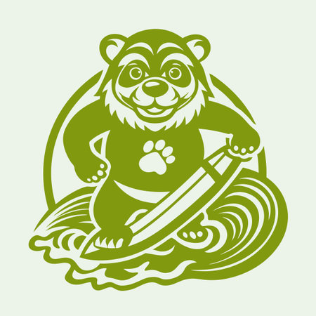 Surfs Up! Stylized Mascot Bear Ripping Waves in a Cool and Dynamic Logoのイラスト素材