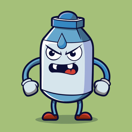 Cartoonish Bottle of Milk with a Sly Grin and Cape, Ready for Evilのイラスト素材
