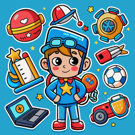 Vibrant and Playful Cartoon Style Hobby Sticker Set Collectionのイラスト素材