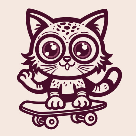 Vector Logo of a Cat with Large Eyes Skateboardingのイラスト素材