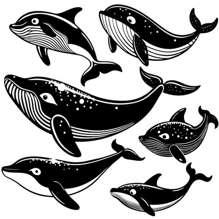 Collection of Enchanting Marine Whales in Their Majestic Aquatic Habitatのイラスト素材