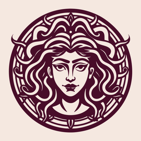 Circular Medusa Queen Logo Embodiment for Business Branding and Identificationのイラスト素材