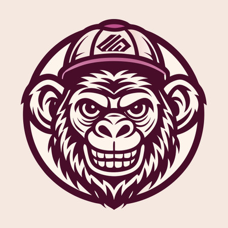 Illustrative Monkey Logo Design in Vector Format with Blue and Green Huesのイラスト素材