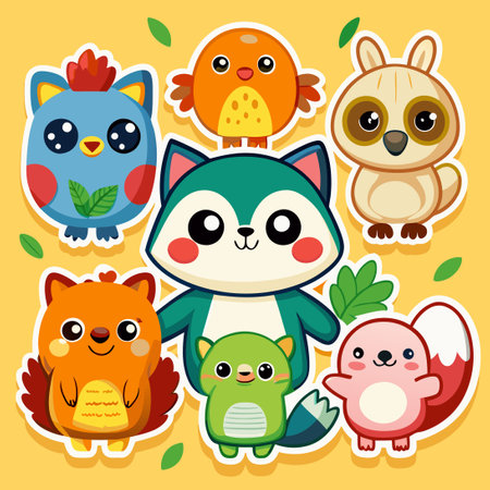 Adorable Animal Stickers for Your Cute Creationsのイラスト素材