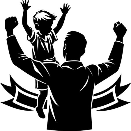 Silhouette of a Happy Father and Son Celebrating Father's Dayのイラスト素材