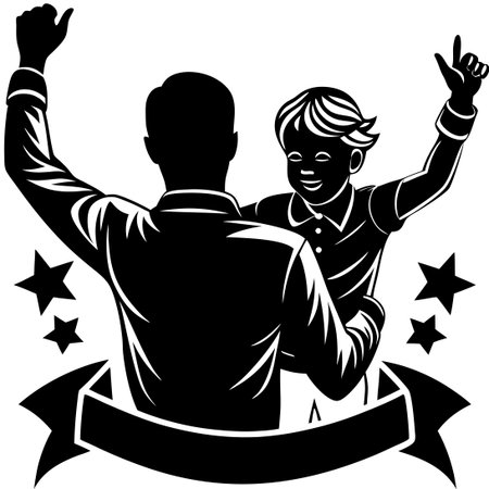 Silhouette of Loving Father and Son Celebrating Father's Day with Heartfelt Embraceのイラスト素材