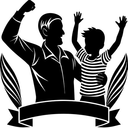 Joyous Father-Son Moment: A Silhouette Celebrating Happy Father's Dayのイラスト素材
