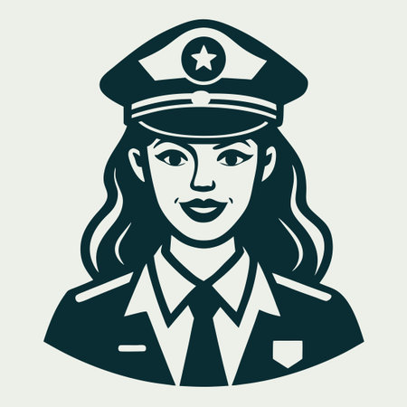 Vector Illustration of a Female Police Officer with Long Flowing Hairのイラスト素材