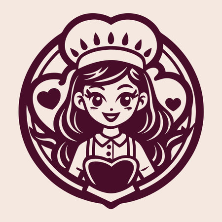 Cute and Romantic Vector Illustration of a Female Chefのイラスト素材