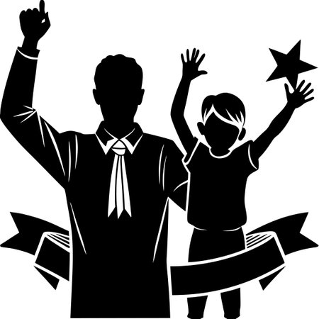Heartwarming Father's Day Silhouette of Father and Son Bonding Momentのイラスト素材