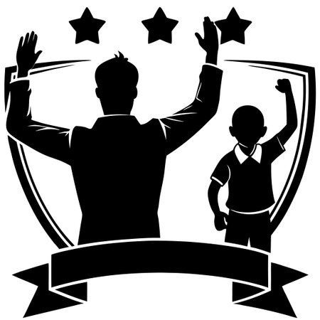 Silhouette of a Loving Father and Son Celebrating Father's Dayのイラスト素材
