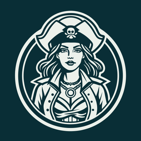 Vintage Pirate Woman Logo with Badge and Crossed Linesのイラスト素材
