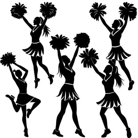 Silhouettes of Cheerleaders Performing Stunts and Posesのイラスト素材