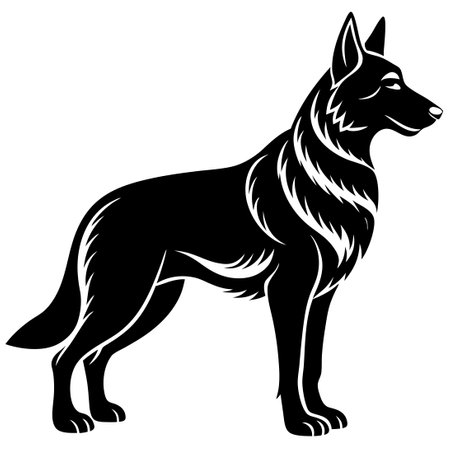Graceful Silhouette of a German Shepherd in Black and Whiteのイラスト素材
