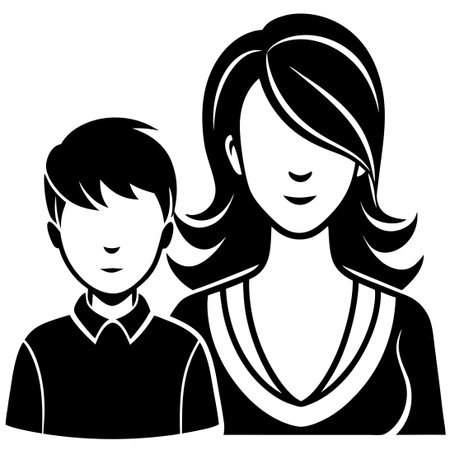 Affectionate Silhouette of a Flattened Mother and Son Bondingのイラスト素材