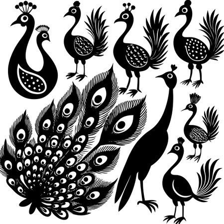 Minimalist Flat Peacock Silhouettes in a Graceful Collectionのイラスト素材
