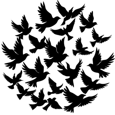 Serene Silhouette of Birds Soaring Through the Azure Skyのイラスト素材