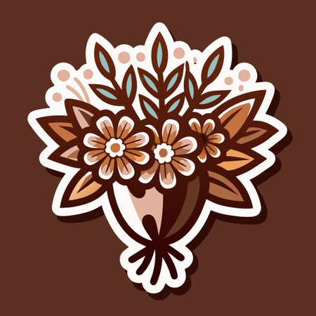 Monochrome Floral Bouquet Vector Logo with Elegant Leavesのイラスト素材