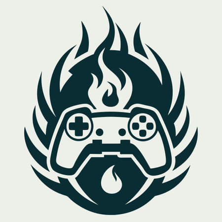 Gaming Controller Silhouette Vector Illustration in Black Outline and Flat Red Colorのイラスト素材