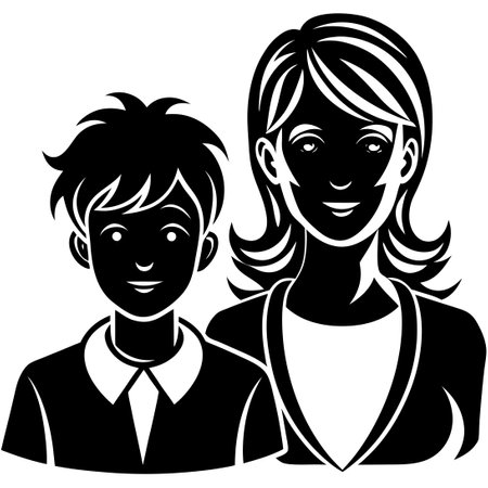 Affectionate Mother and Son Bonding in Silhouetteのイラスト素材