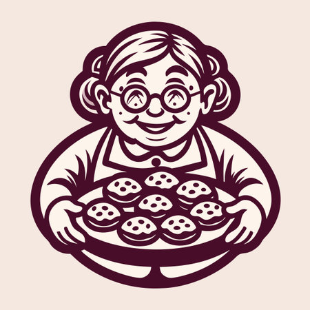 Loving Grandma Embracing Delicious Cookies Vector Logoのイラスト素材