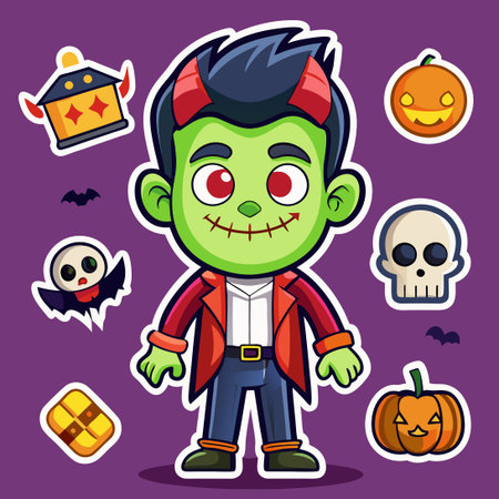 Spooky and Ghoulish Halloween Characters in Cartoon Comic Styleのイラスト素材
