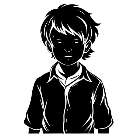 Hand-Drawn Silhouette of a Young Boy Walking with His Dogのイラスト素材