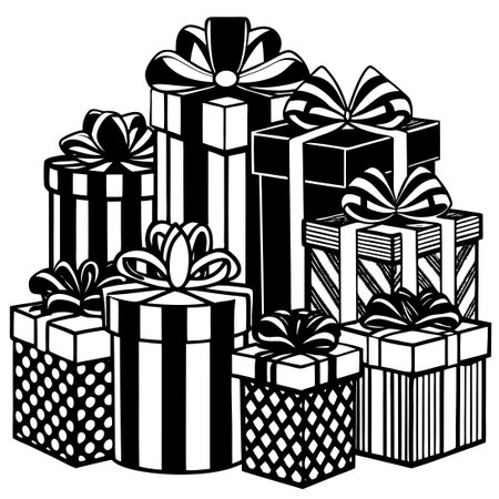 Pile of Wrapped Gifts and Surprises Delightfully Anticipatedのイラスト素材