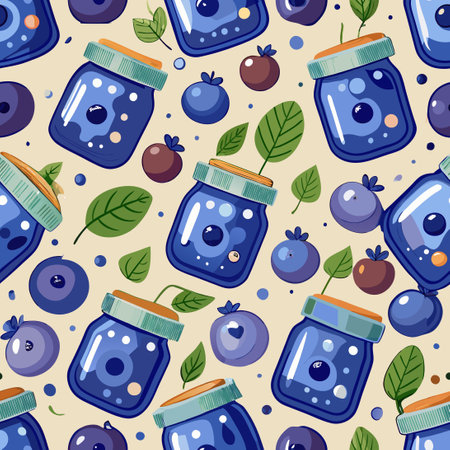 Seamless Pattern of Vibrant Blueberries with a Mouthwatering Jammy Textureのイラスト素材