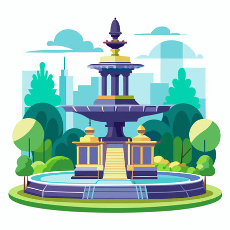 Intricate Vector Illustration Depicting the Renowned Bethesda Fountain in Central Parkのイラスト素材