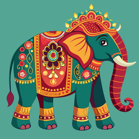 Intricately Detailed Illustration of Decorative Mughal Indian Elephantsのイラスト素材