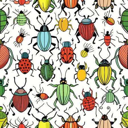Hand-Drawn Seamless Pattern Featuring Vibrant and Colorful Insectsのイラスト素材