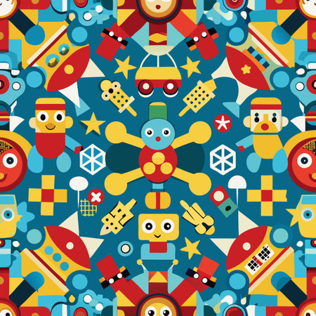 Child's Playtime Fantasy: Colorful Toys Arranged in a Geometric Patternのイラスト素材