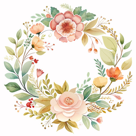 Delicate Vintage Floral Frame Embellished with Watercolor Wash Textureのイラスト素材