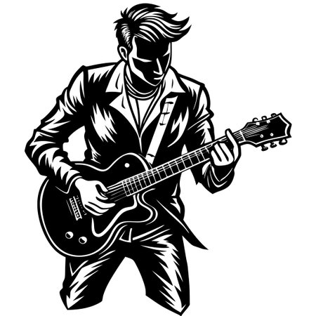 Handcrafted Silhouette of a Skillful Guitarist in Motionのイラスト素材