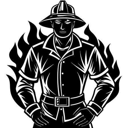 Detailed Hand Drawn Firefighter Silhouette in Motionのイラスト素材