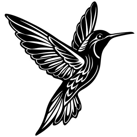 Hand-Drawn Black and White Hummingbird Silhouette in Minimalist Styleのイラスト素材