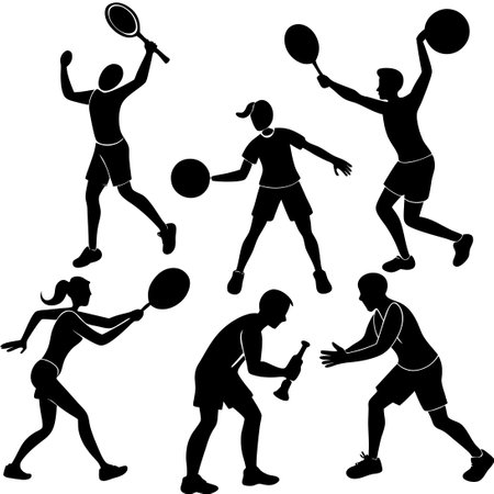 Dynamic Silhouette Collection Depicting the Excitement of Pickleballのイラスト素材