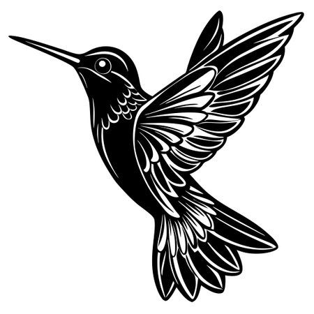 Intricate Hand-Drawn Silhouette of a Hummingbird in Flightのイラスト素材