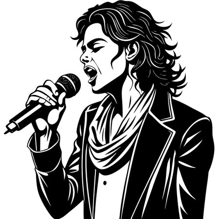 Hand-Drawn Silhouette of a Pop Singer in a Dynamic Performanceのイラスト素材