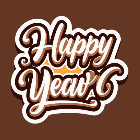 Handwritten Happy New Year Script Text with Festive Letteringのイラスト素材
